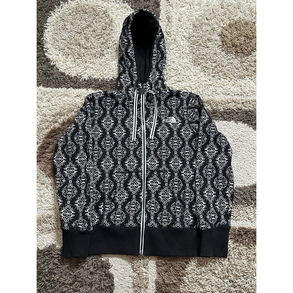 The North Face Ornate Buck Logo Print Zip Front Hooded Sweatshirt Women's Medium